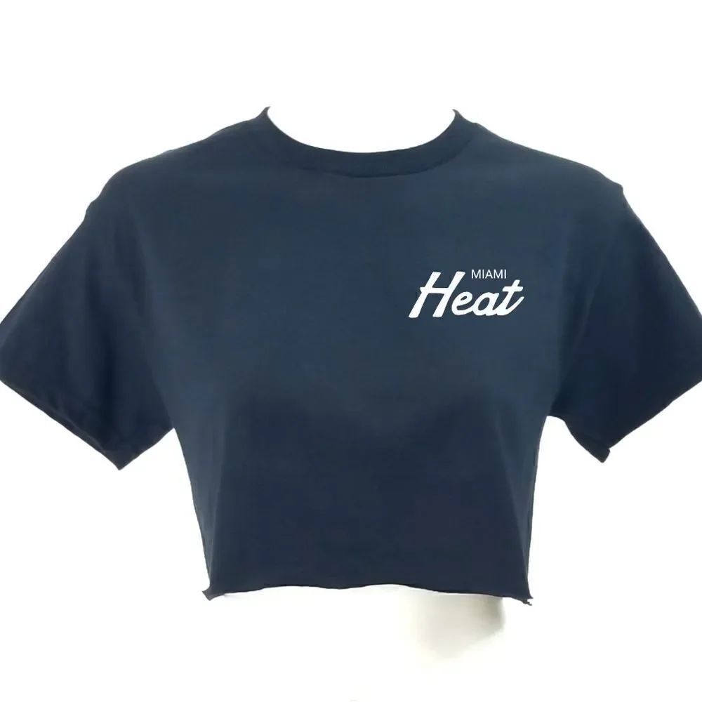MIAMI HEAT Double Script Retro Logo Black Cropped Crop Top Basketball Jersey Tee